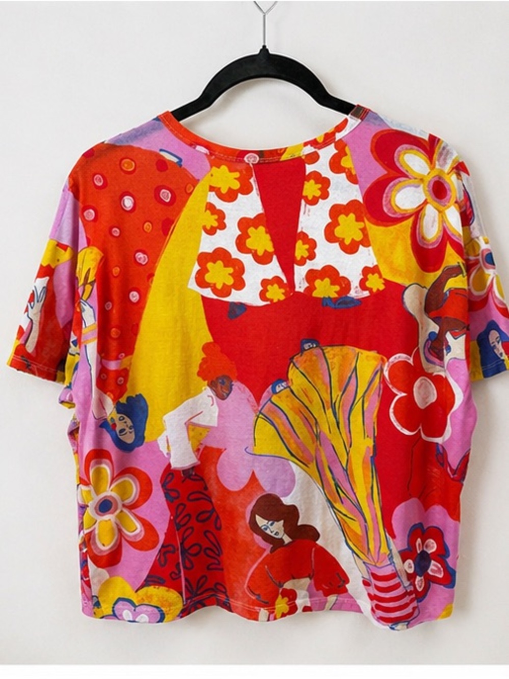 ZARA Bright Floral Print Short Sleeve Top - Pink Multicolor - Boxy Fit - Picture 4 of 6